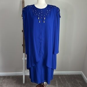 Vintage Patra Stenay Blue Dress with Embroidering and Beads on Top Size 20 GUC